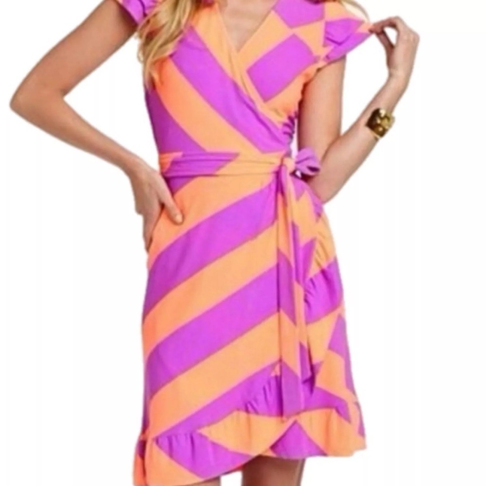 LILLY PULITZER Adriel Always A Party Dress Short Sleeve Wrap Around Mini Size  s